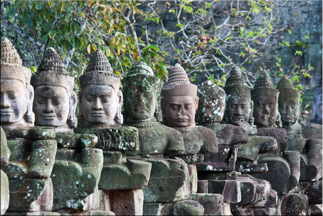 Row of stone khmer gods, South Gate, Angkor Thom