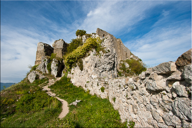 Rocky ruins of a French fortress on the top of a steep rock