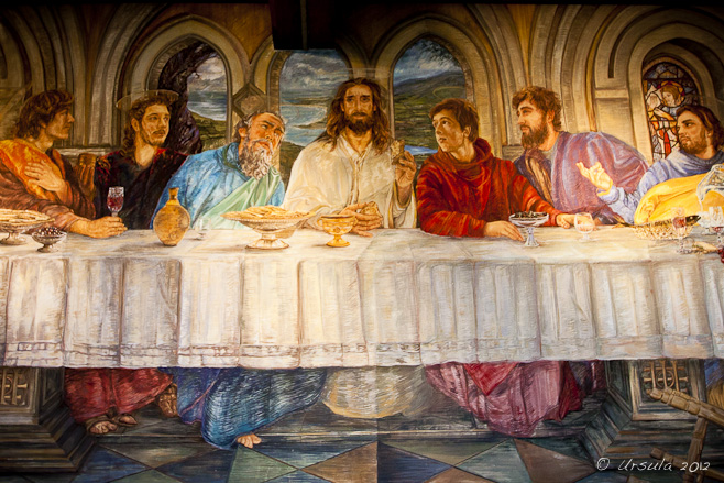 Details of a Last Supper fresco: Jesus has the Bread of Life in his hand. The Díseart, Dingle Co.Kerry