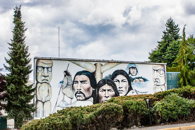 Outdoor mural featuring First Nation peoples, Chemainus, BC