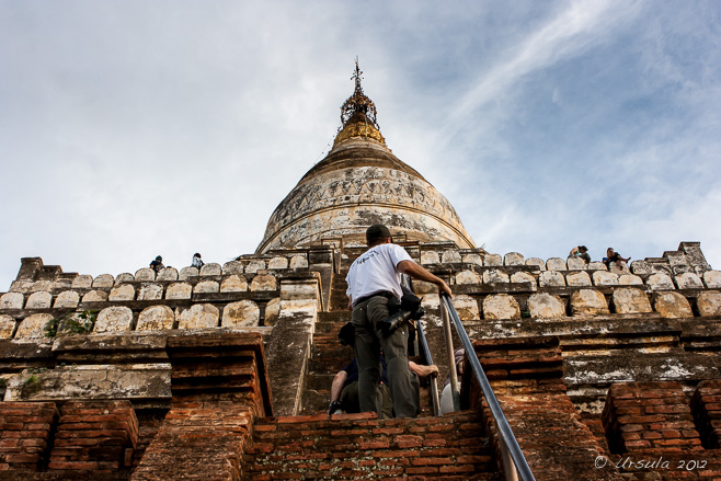 People climbing up the steep steps of Shwesandaw Pagoda, Bagan