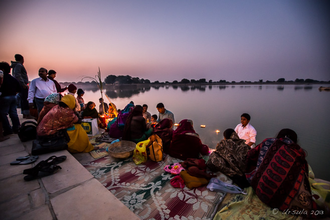 People on the Ghats of Gadsisar Lake, Jaisalmer.