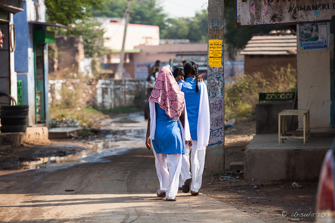 Indian teenage girls going to School, Abhaneri, Rajasthan