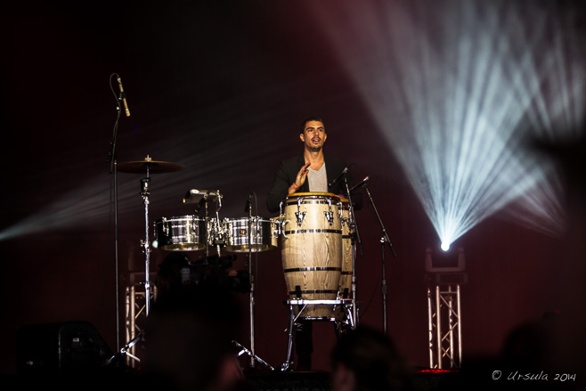Man on a bongo drum kit, Bluesfest 2014, Byron Bay