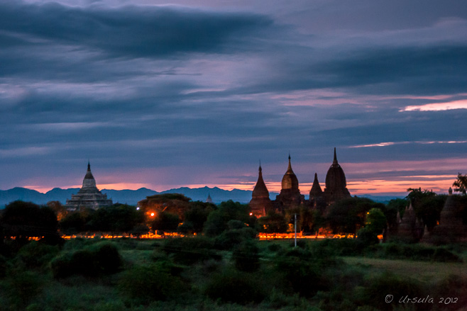 View from Pyathada Pagoda of pagodas at dawn, Bagan