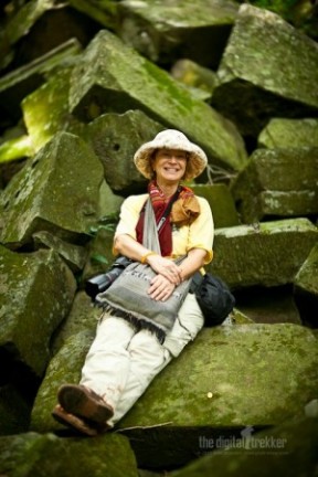 Woman on mossy rocks: Beng Mealea June152011