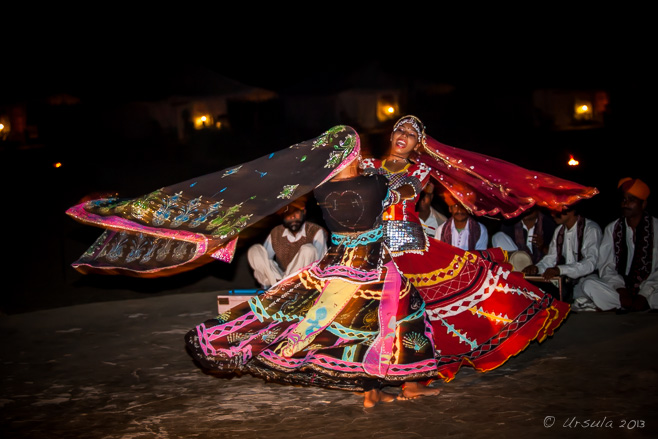 A pair of Rajasthani Gypsy Dancers, Manvar Desert Camp, Dechu, India