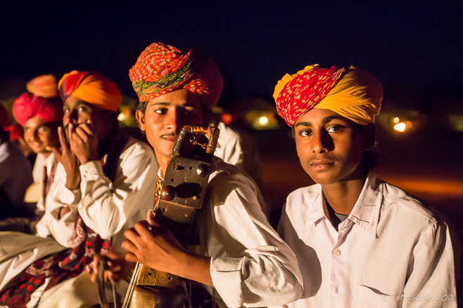 Portrait of male Rajasthani Gypsy Musicians, Manvar Desert Camp, Dechu, India