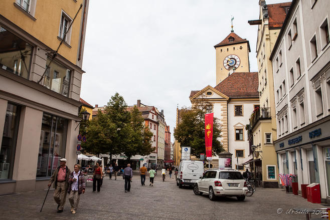 View towards the old city in the Bavarian city of Regensburg.