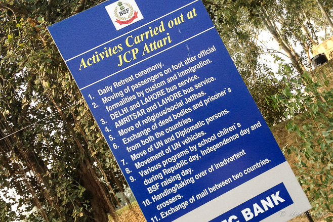 Signpost of the "Activities Carried out at JCP Attari", Attari-Wagah Border, Amritsar Punjab India