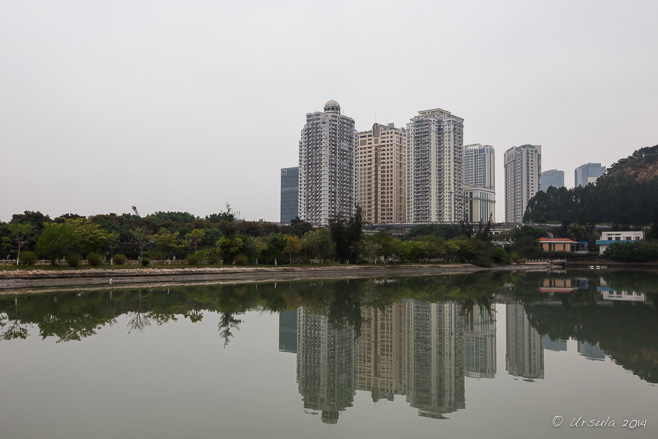 High Rises reflected in Yundang Waihu, Xiamen China