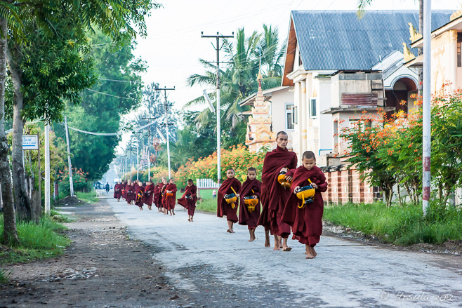 Monks with Alms Bowls, Nyaung Shwe Myanmar