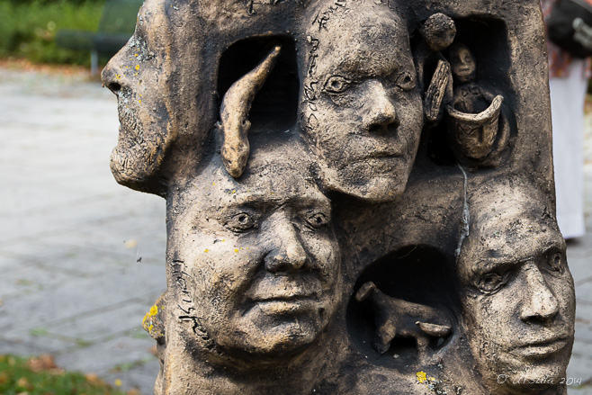 Public sculpture of faces, Kelheim, Bavaria