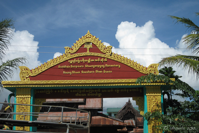 Gilded entry arch to Shwe Yan Pyay Monastery, Nyaung Shwe, Myanmar