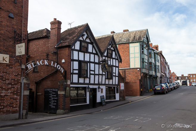 The Black Lion pub front on St Martins Street, Hereford UK.