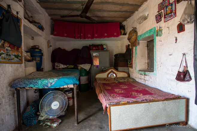 A bedroom in a Rajasthani house, Thar Desert village, India