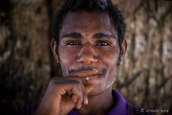 Portrait of a Papuan man smoking,Sepic PNG 