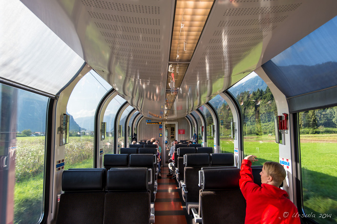 The inside a Bernina Express rail carriage, Switzerland