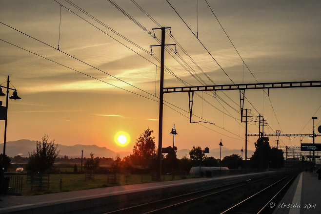 Sunrise over railway tracks, Pfäffikon Switzerland.