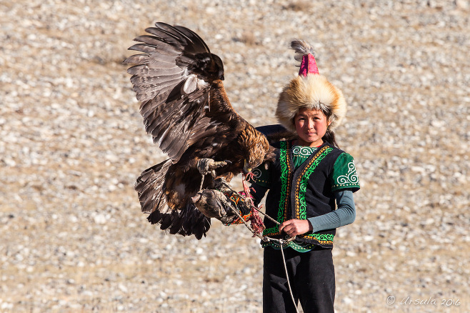 Mongolian girl in Kazakh eagle hunter costume, Bayan-Ölgii Mongolia