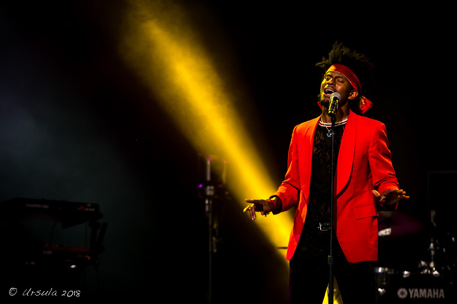 Ziek McCarter (Con Brio) on stage at Byron Bay Bluesfest 2018, AU