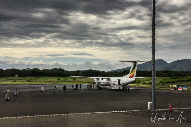 Ethiopian Airlines Bombardier Dash 8 on the tarmac, Arba Minch Airport