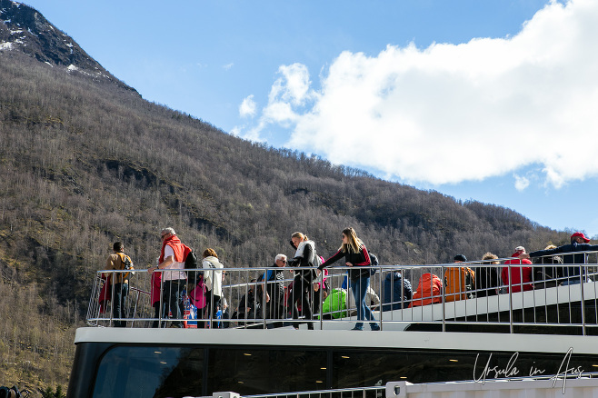 Passengers on the upper decks of Vision of the Fjords, Flåm Norway
