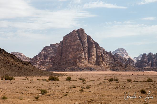 Rock formation the Seven Pillars, Wadi Rum, Jordan from the highway.
