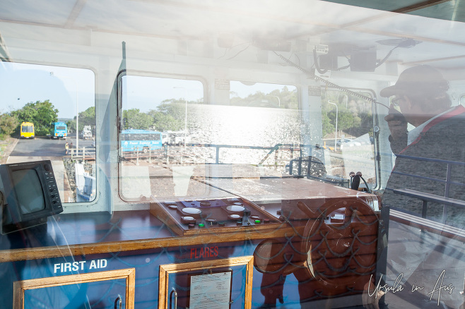 Reflected images inside the deckhouse, Fraser Island ferry, Queensland Australia