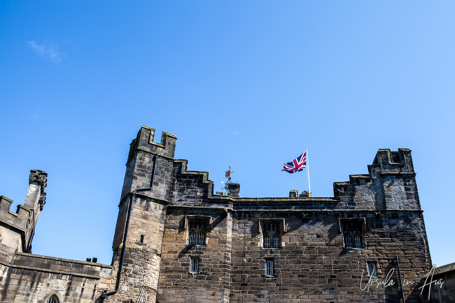 The Union Flag flying on Lancaster Castle, UK