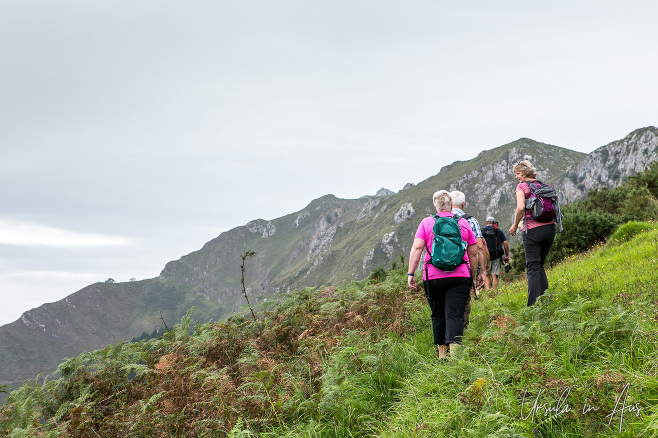 Hikers on the Alevia Circular Route, Peñamellera Baja, Spain