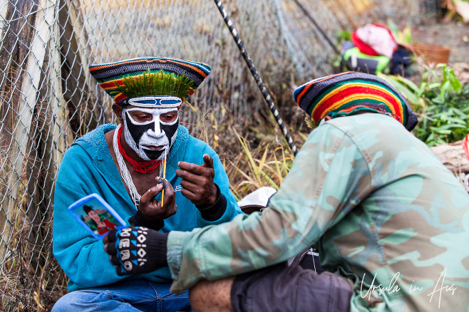 Two Western Highland men face painting, Mt Hagen Cultural Show, PNG