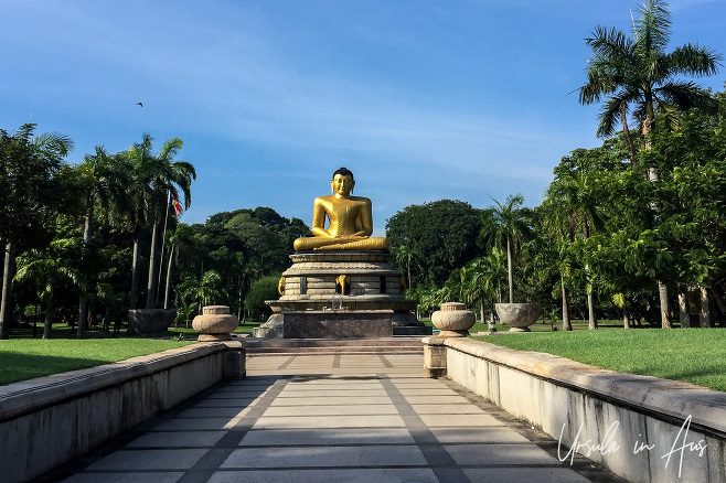 Golden Buddha statue, Viharamahadevi Park, Colombo Sri Lanka