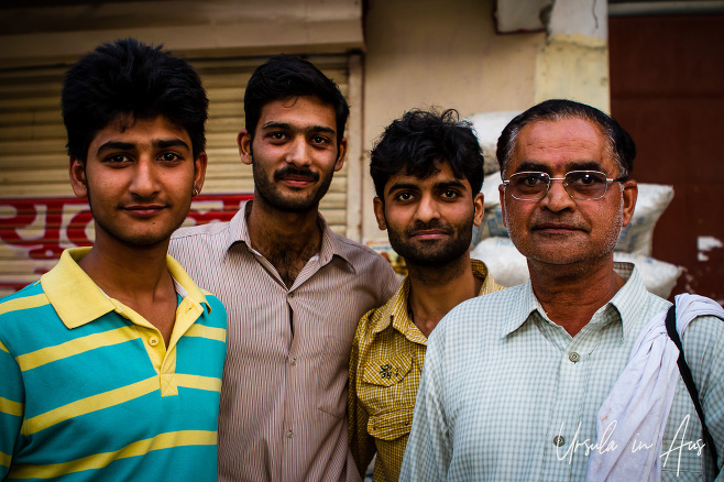 Portrait: four men in a Haridwar street, India.