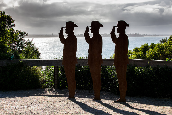 Metal silhouette sculptures of Australian soldiers, Fort Nepean, Mornington Peninsula Victoria