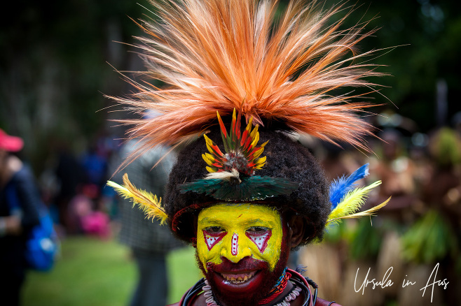 Huli warrior in a wig and face paint, Paiya Village, PNG