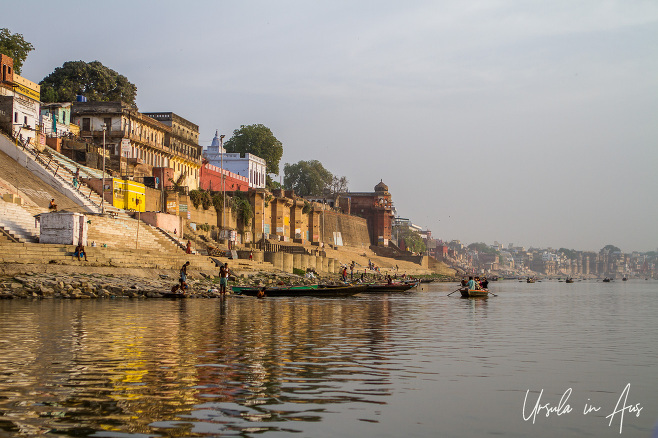 Wooden rowboats on the ganges, Assi Ghat Varanasi India