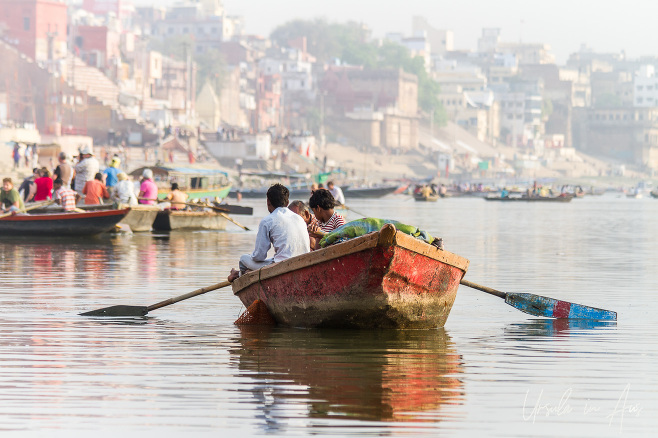 Wooden rowboats on the ganges, Varanasi India