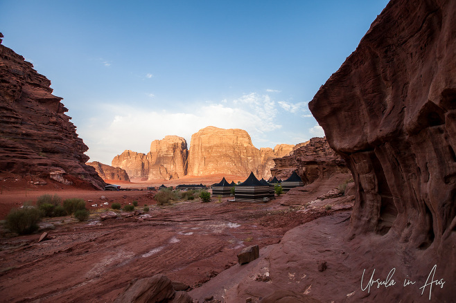 Early morning shadows over Wadi Rum Night Luxury Camp in Wadi Rum, Jordan