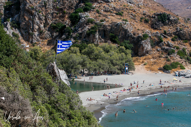 Flying the Greek flag over Preveli Beach, Greece