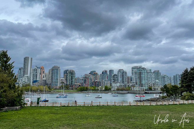 Sailboats on False Creek from Charleson Park, Vancouver BC Canada