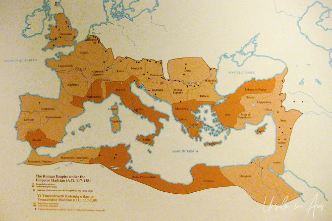 Graphic of the Roman Empire under the Emperor Hadrian, National Roman Legion Museum in Caerleon, Wales