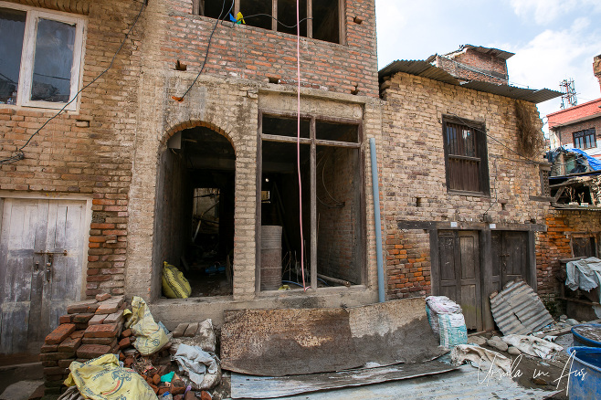 Damaged house front, Bungamati, Nepal