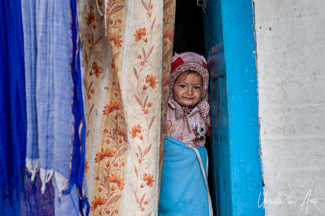 Nepali toddler in the doorway, Ghorepani trek.
