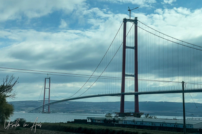 The 1915 Çanakkale Bridge from a bus in Gallipoli, Turkey