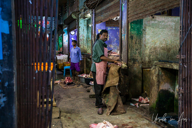 Butchers, Goubert Market, Puducherry, India.