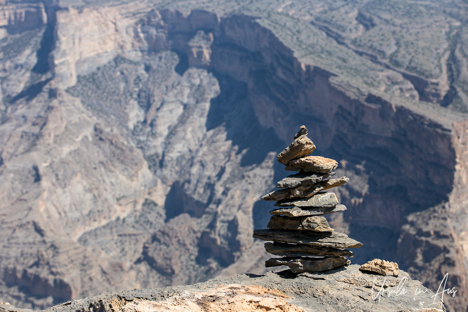 A stone cairn on the Omani Grand Canyon, Jebel Shams