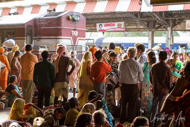 Railway station packed full of people, Haridwar India