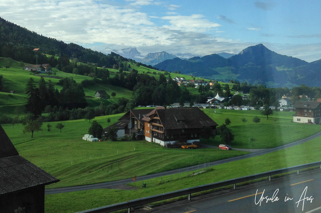 Farmhouses in the Swiss countryside.