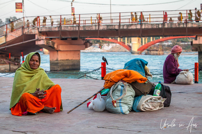 Seated woman, Ganges, Haridwar India 